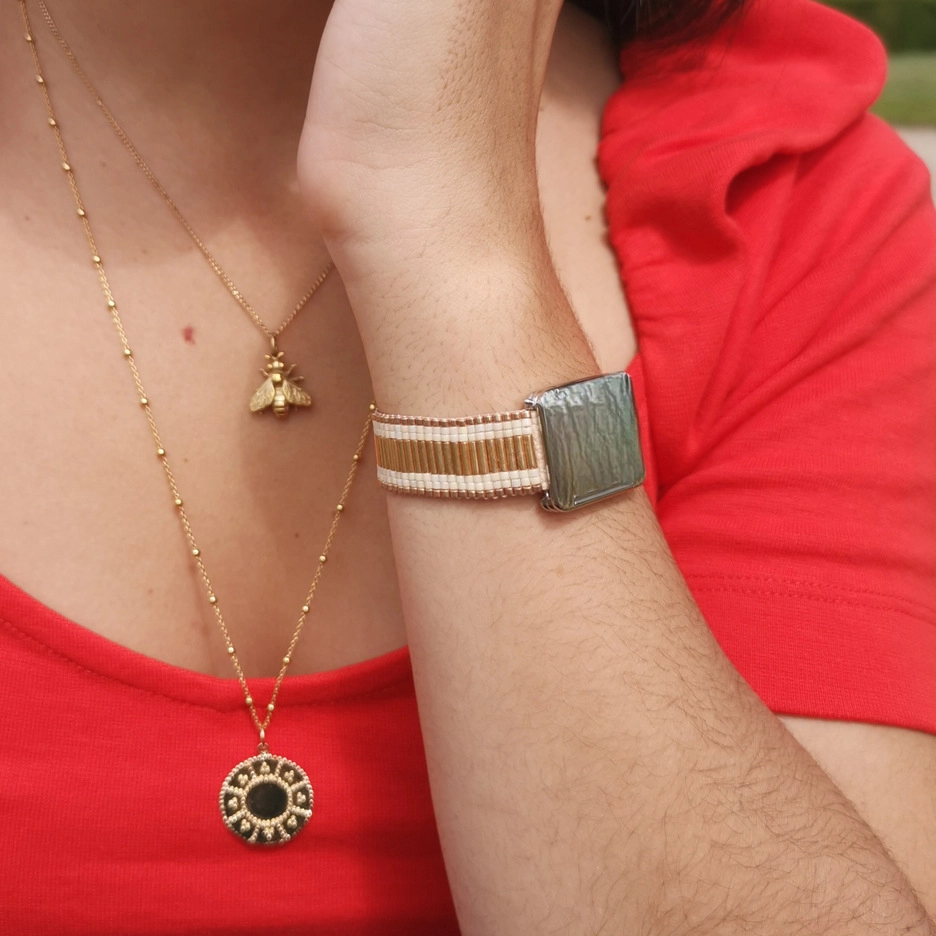 Bracelet lanière perles tissé en perles Miyuki pour montre Poiray ou OJ Perrin