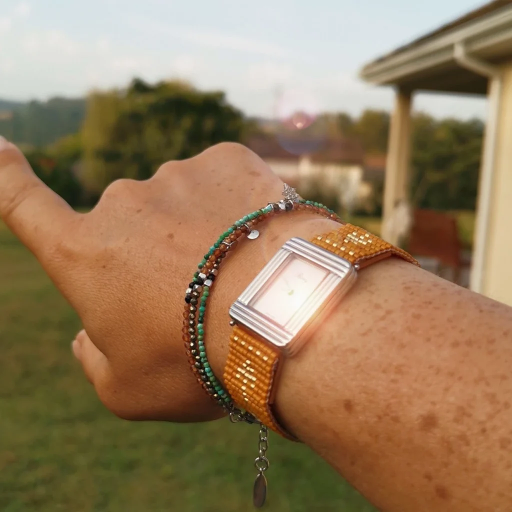 Bracelet lanière perles tissé en perles Miyuki pour montre Poiray ou OJ Perrin