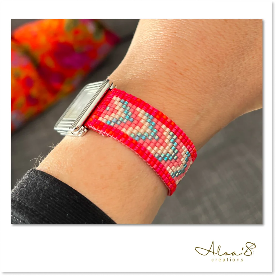 Bracelet lanière perles tissé en perles Miyuki pour montre Poiray ou OJ Perrin