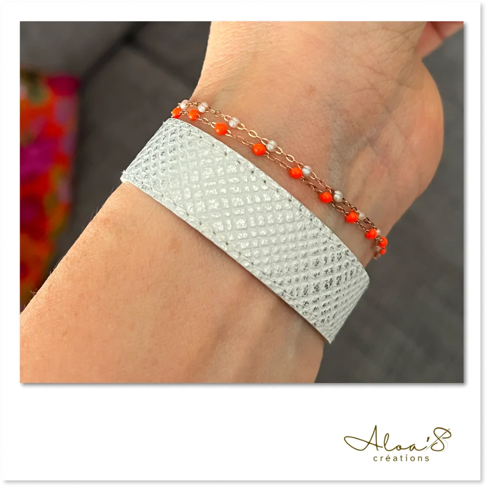 Bracelet lanière cuir blanc pour montre Poiray ou OJ
