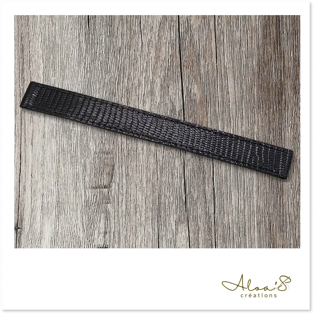 Bracelet lanière cuir noir verni pour montre Poiray ou OJ Perrin