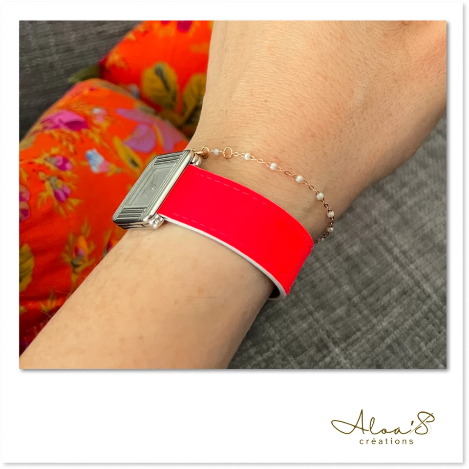 Bracelet lanière Cuir de vachette Rose fluo