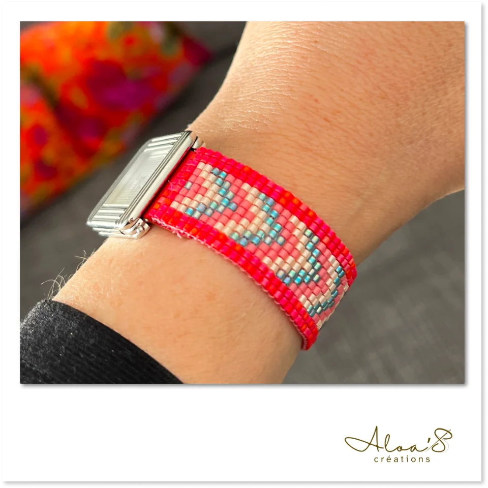 Bracelet lanière perles tissé en perles Miyuki pour montre Poiray ou OJ Perrin