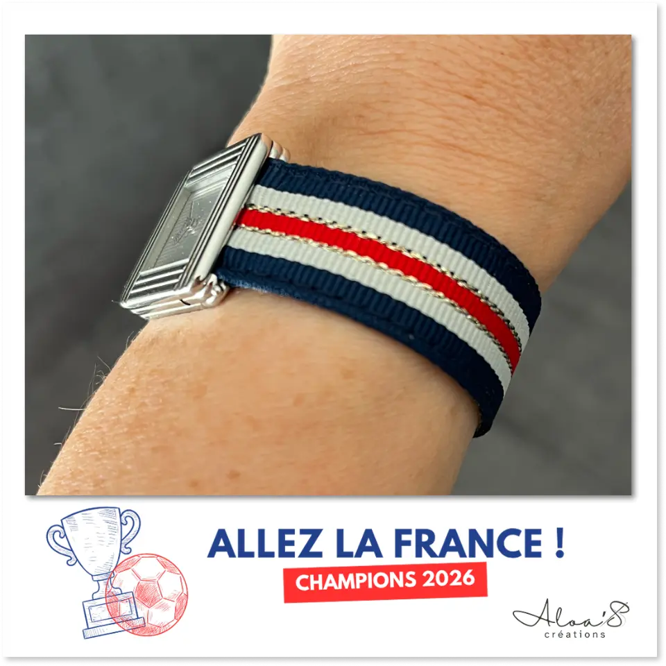 Bracelet lanière tissu à rayure pour montre Poiray ou OJ Perrin