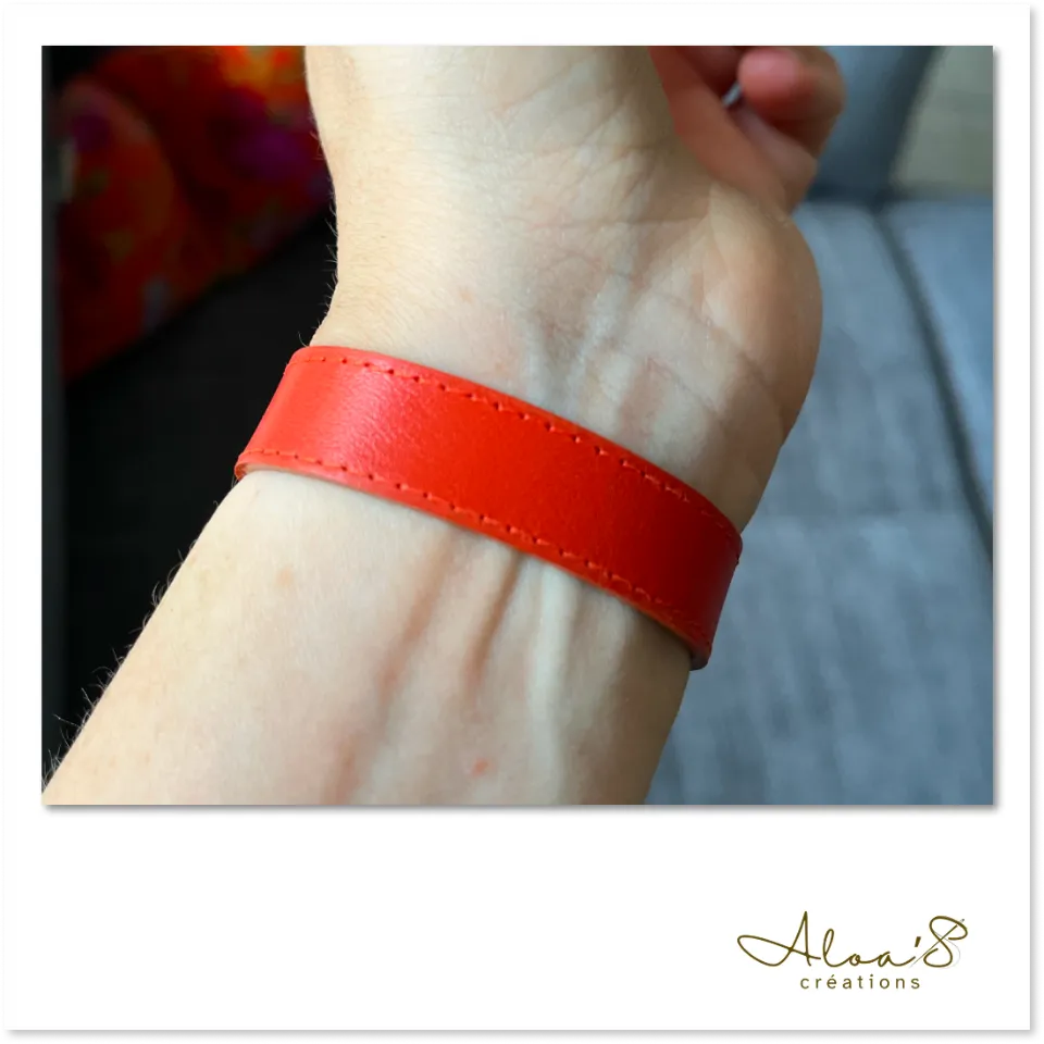 Bracelet lanière Cuir de veau Coquelicot Orangé