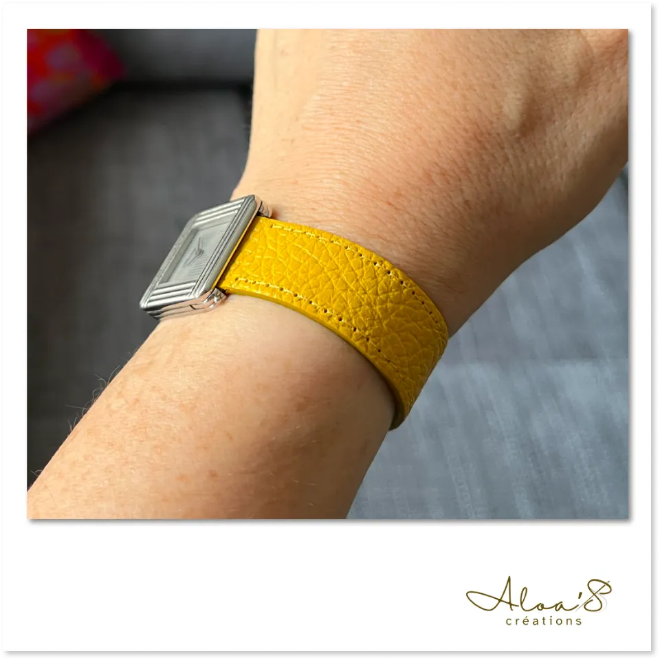 Bracelet lanière cuir de vachette Tournesol